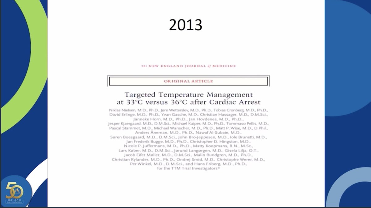 Nadkarni: initial work suggested therapeutic hypothermia was beneficial post-arrest, but more recent studies suggested it was more avoidance of hyperthermia, we know the controls were not equivalent  #CCC50  #PedsICU