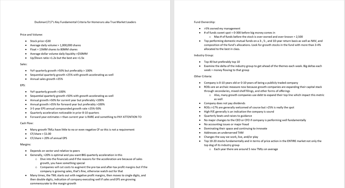 I get a lot of questions about what I look for in a  #TrueMarketLeader and how does one make my list. Well, I decided to share my fundamental template with everyone. I hope it brings you success as it has me. Cheers. 