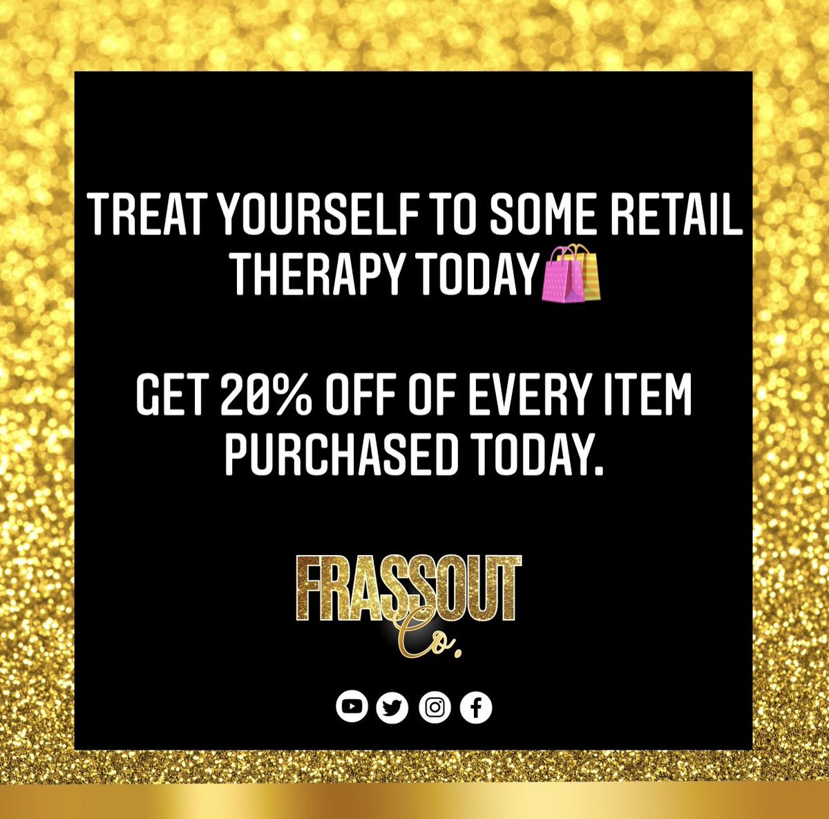 FrassOutCo's tweet photo. Happy Sunday FrassOut Babes 💋What better way to start your Super Bowl Sunday than with some retail therapy. For every item purchased today you’ll get 20% off.

Shop https://t.co/gsCvICow2z 🎰
_________________________________
#retailtherapy #shoplocal #shopping #fashion https://t.co/JAqWMyjELv