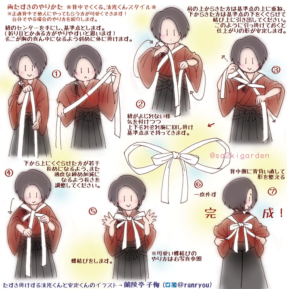 さつき Batナゴヤ単独ライブ これでフォロワーさん増えました いまだにぽちぽちrtされます お役に立ててる様で嬉しいです イベントの時には市松たすき紐に同梱して頒布してます 沖田組たすきの掛け方 イラストはだんなはん蘭陵