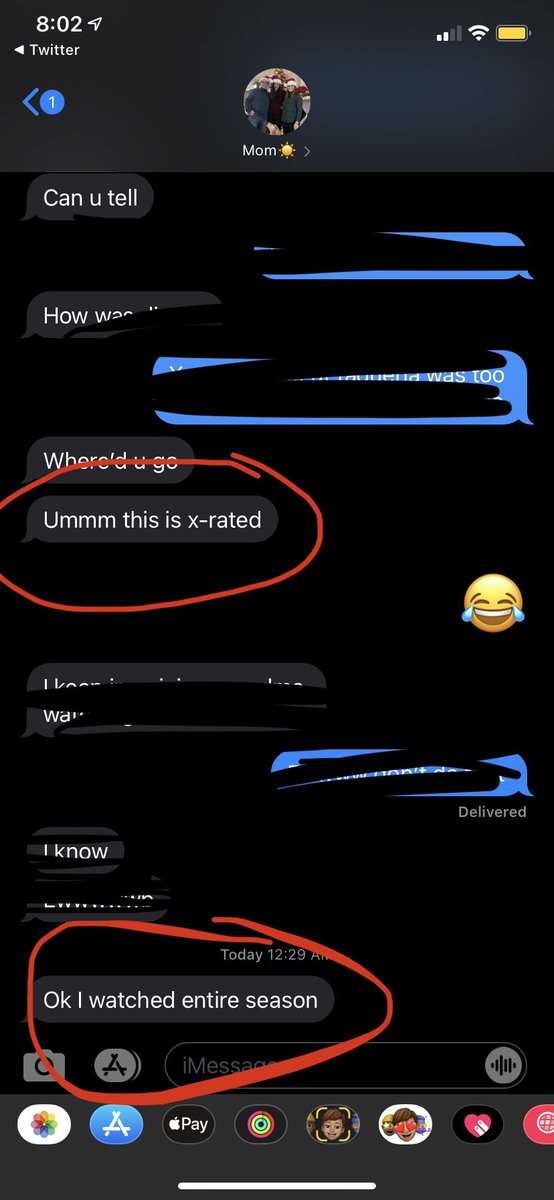 sambremmer's tweet image. Texts from mom who started watching #Bridgerton last night.. and finished 😂