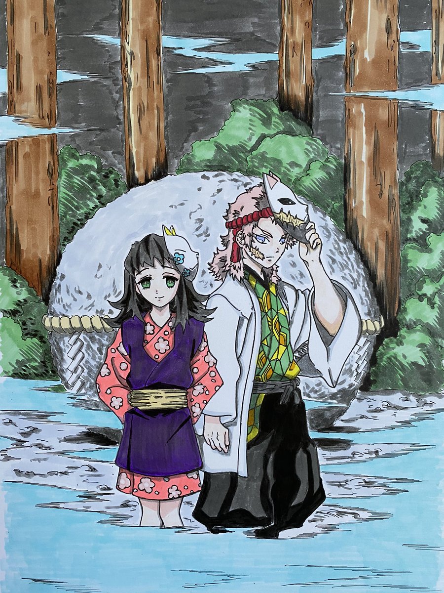 錆兎 こんばんは 過去絵ですが 錆兎 真菰 鬼滅の刃 さむさむのイラスト