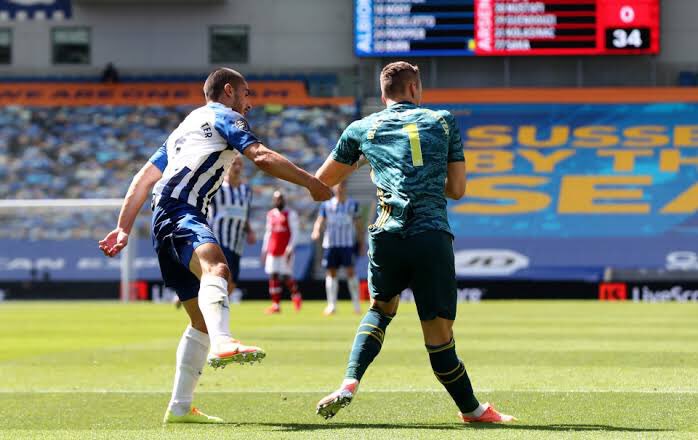 Maupay shouldn’t have been on the pitch after this, horror challenge