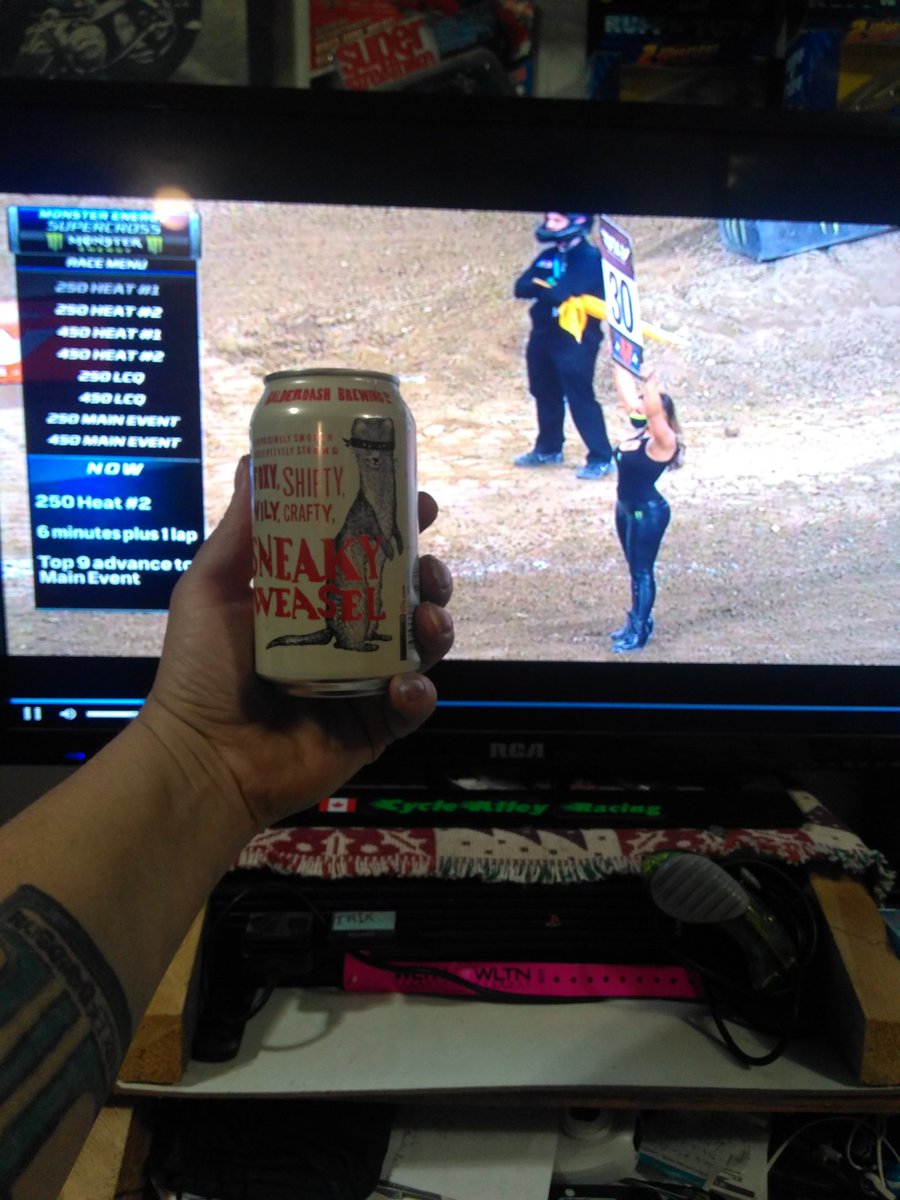 mxzombie's tweet image. After a long night shift, finally get to watch Supercross and drink some Sneaky Weasels. Been waiting a while to try this beer and it's F**kin excellent! @balderdashbrew  #SupercrossLIVE #Supercross #sneakyweaselbeer