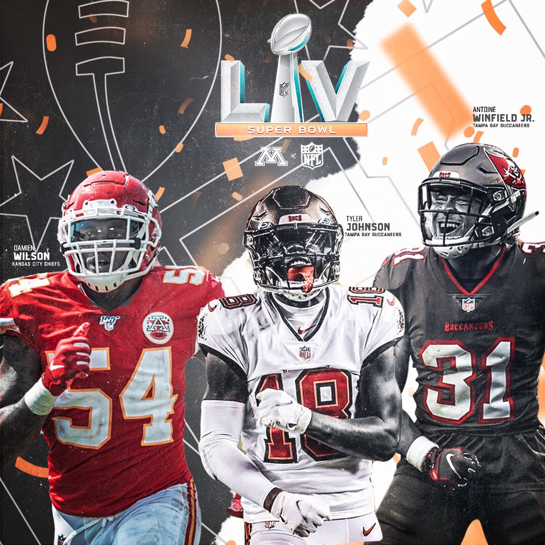 Super Bowl Sunday!! Best of luck to <a href="/AntoineWJr11/">Antoine Winfield Jr.</a>, <a href="/T_muhneyy10/">Tyler Johnson</a> &amp; <a href="/dwilson_6/">Damien Wilson</a> today!! #RTB #HYPRR #SkiUMah