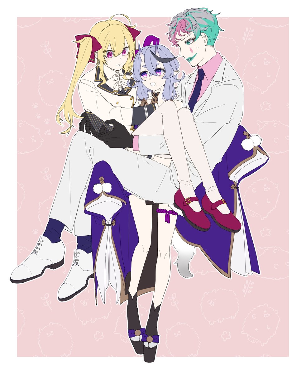 takamiya rion multiple girls 2girls 1boy blonde hair twintails purple eyes jacket  illustration images