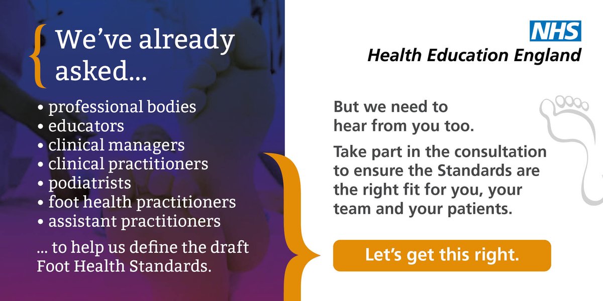 The HEE consultation on the draft Foot Health Standards finishes on 15 February 2021. Every opinion counts and will help to ensure the sustainability of the NHS foot health services. The College would like to see as many members as possible participate: 
bit.ly/3nPCjJZ