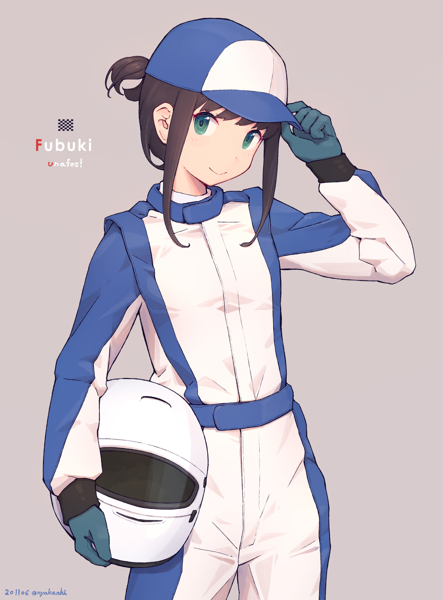 fubuki (kancolle) 1girl solo gloves holding helmet helmet hat green eyes  illustration images