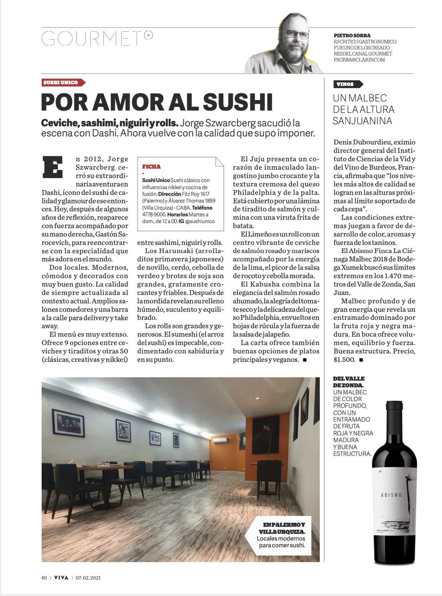 Aurea Vinos (@aureavinos) on Twitter photo #AUREAStyle / <a href="/PietroSorba/">@PietroSorba</a>, en su sección #GOURMET de Revista VIVA de <a href="/clarincom/">Clarín</a> de hoy, recomendó el nuevo #ABISMO Finca La Ciénaga #Malbec de <a href="/bodegaxumek/">Bodega Xumek</a>. #AUREAStyle / <a href="/PietroSorba/">@PietroSorba</a>, en su sección #GOURMET de Revista VIVA de <a href="/clarincom/">Clarín</a> de hoy, recomendó el nuevo #ABISMO Finca La Ciénaga #Malbec de <a href="/bodegaxumek/">Bodega Xumek</a>.