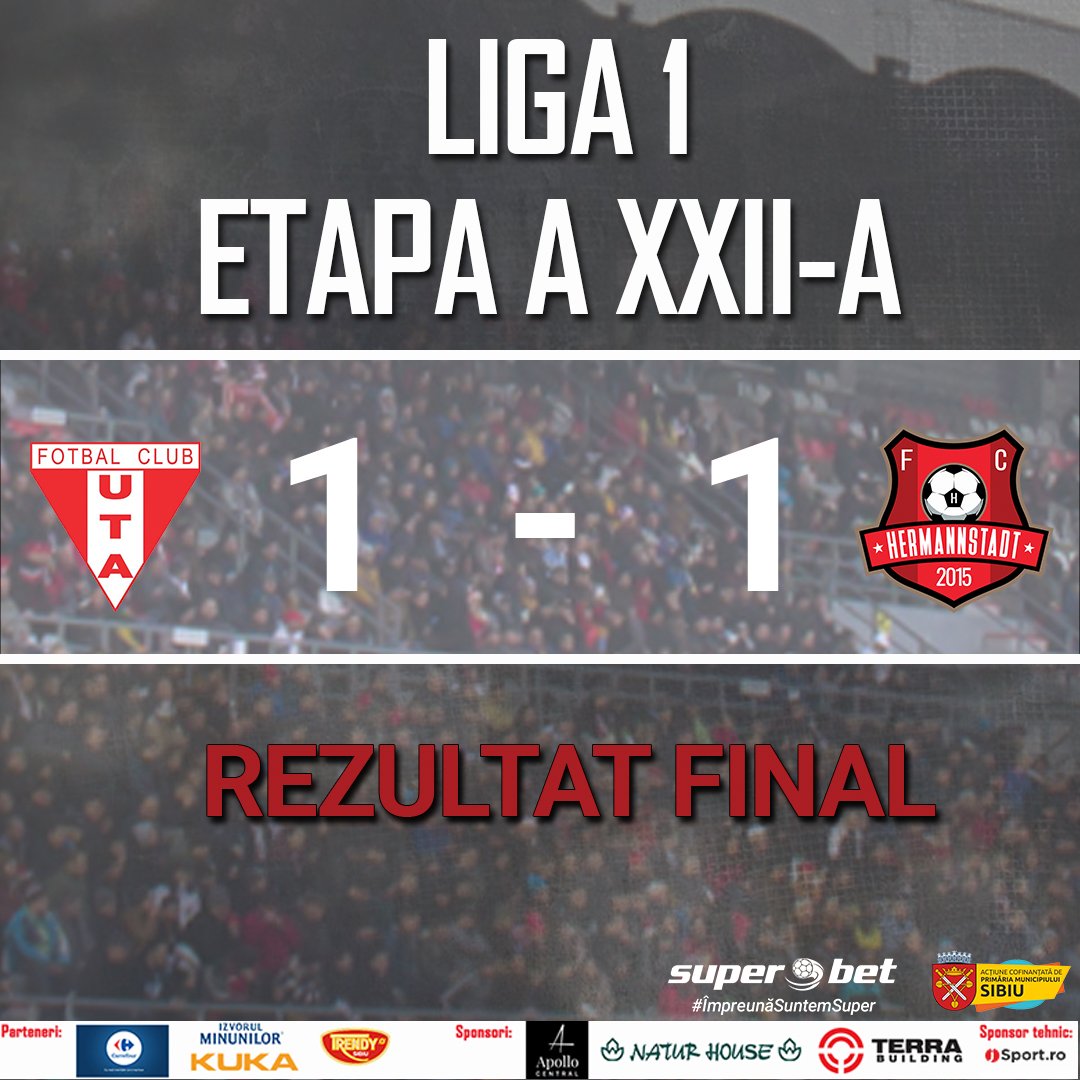 FCH78233787's tweet photo. ⌛Rezultat final 
⚽️U.T.A.Arad🆚️A.F.C.Hermannstadt📟1-1🏆Liga 1🧮Etapa a XXII-a
🗓Duminică, 07.02.2021🏟Stadionul Francisc Neuman📍Arad https://t.co/UvXoaH6JVJ