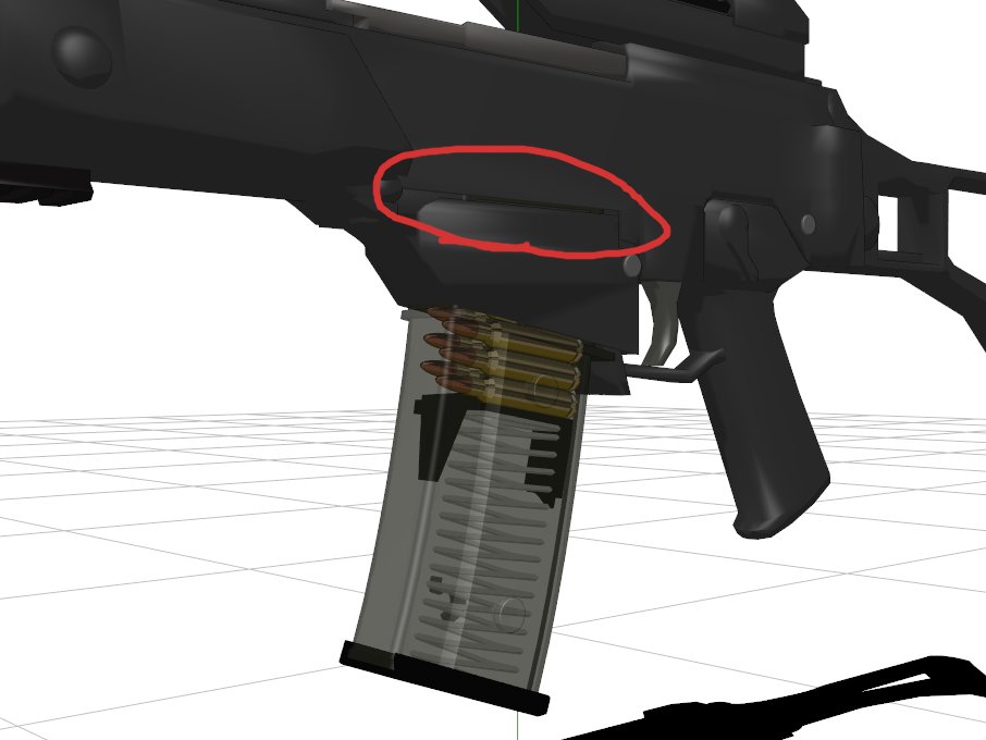sorauturo's tweet photo. これね、ちまちま作ってていざ組み込もうとしたら銃本体を貫通したG36のマガジン
<お借りした��の>
G36C_ナナネギ様
5.56mmNATO弾_アサシンP様 https://t.co/BdqbDxQMog