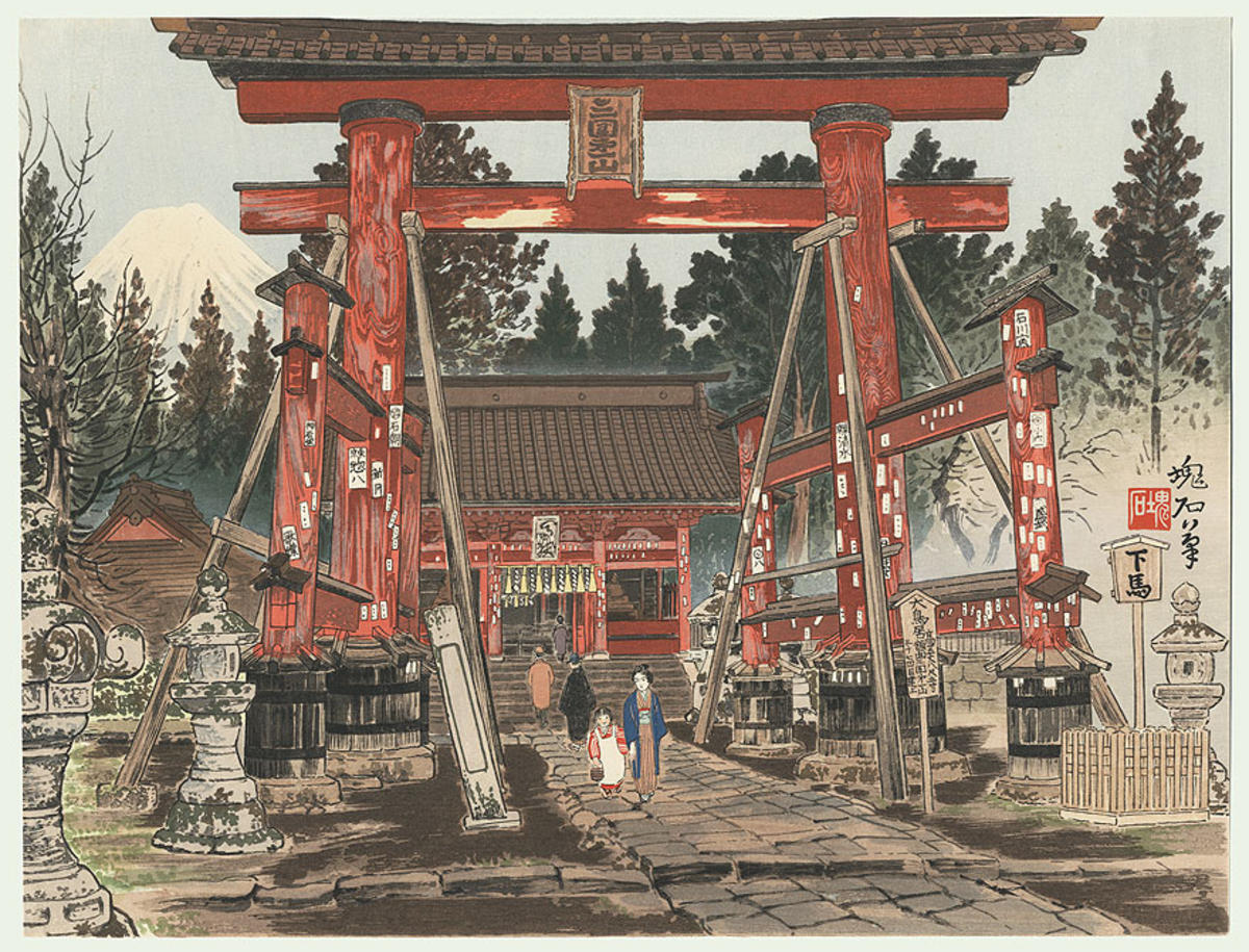 定方塊石 - 富士山北口浅間神社と富士 Jokata Kaiseki #art #新版画