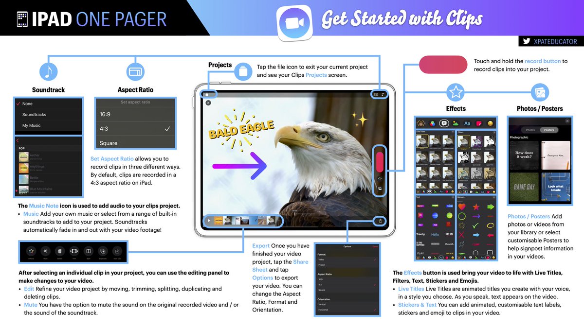 If you or your students are creating videos in iMovie or Clips, here are a couple of iPad one-pagers to help you get started. <a href="/AppleEDU/">Apple Education</a> 

💫 Inspired by <a href="/BlueprintLearn/">Blueprint Learning</a> 

💾 Download PDF bit.ly/2LrjXBx