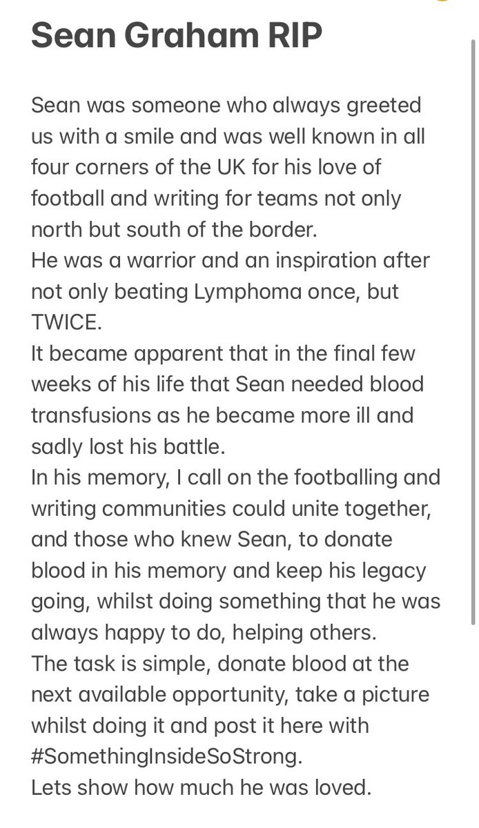 chrissydodds_'s tweet photo. Sean was someone who touched the hearts of us all, donating blood is a simple and ESSENTIAL thing to do during these times. Let’s carry his legacy on.
Rest easy, mate❤️
#ForSean #SomethingInsideSoStrong https://t.co/wWnsnKmoMf