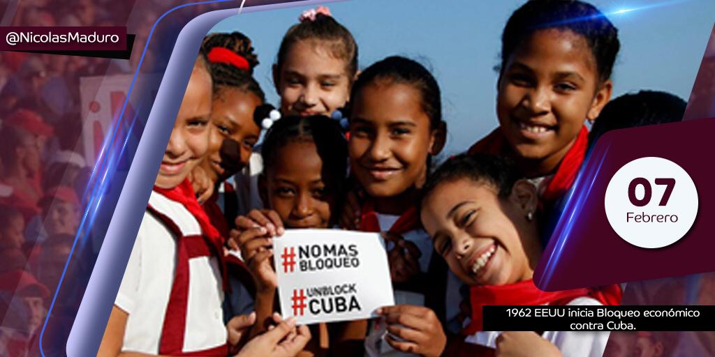 NicolasMaduro's tweet photo. A 59 años del genocida bloqueo de EE.UU. contra Cuba, exaltamos la resistencia de los herederos de Martí. Alzamos la voz para exigir el levantamiento y el cese de esta política criminal que atenta contra los derechos humanos del noble pueblo cubano. ¡Basta de Agresión Imperial! https://t.co/RRcVq9T1es