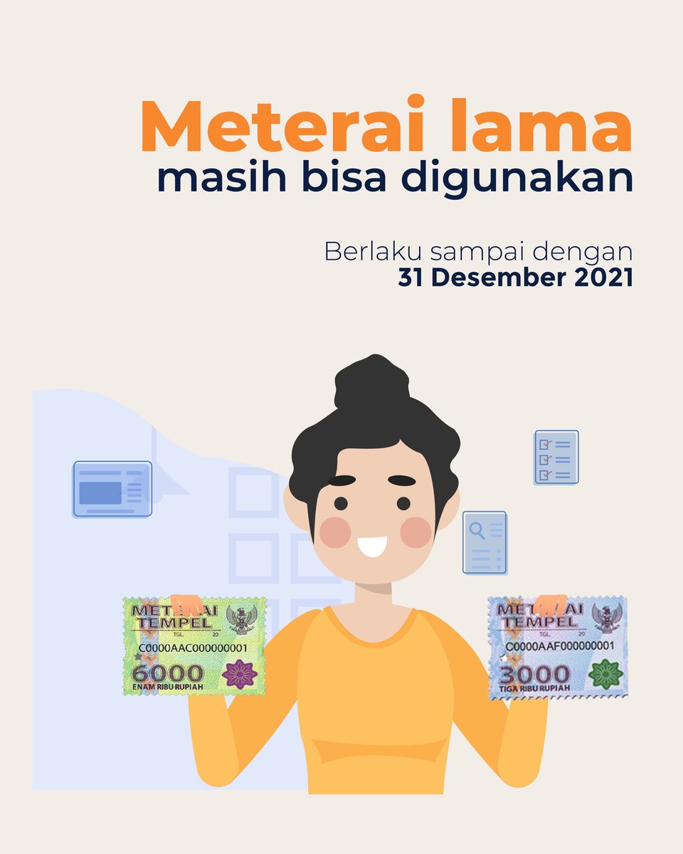 ItjenKemenkeu's tweet photo. Tapi, untuk #netitjen yang masih memiliki meterai Rp6.000,00 dan Rp3.000,00, jangan khawatir. Karena, meterai tersebut masih dapat digunakan hingga akhir tahun ini dengan beberapa ketentuan. https://t.co/bN9CGd6vLF