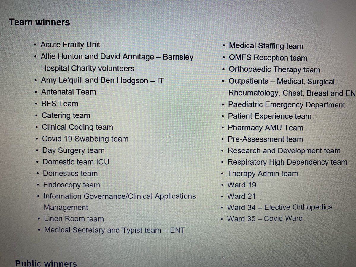 We won a Brilliant Award @barnshospital 😀🎖lots of hard work from the whole team, looking after each other and our patients through this pandemic. So many other fantastic winners on the list for 2020, and so many more wonderful teams not listed. 🌟