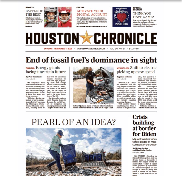 Today’s front page at the U.S. oil and gas industry’s hometown newspaper