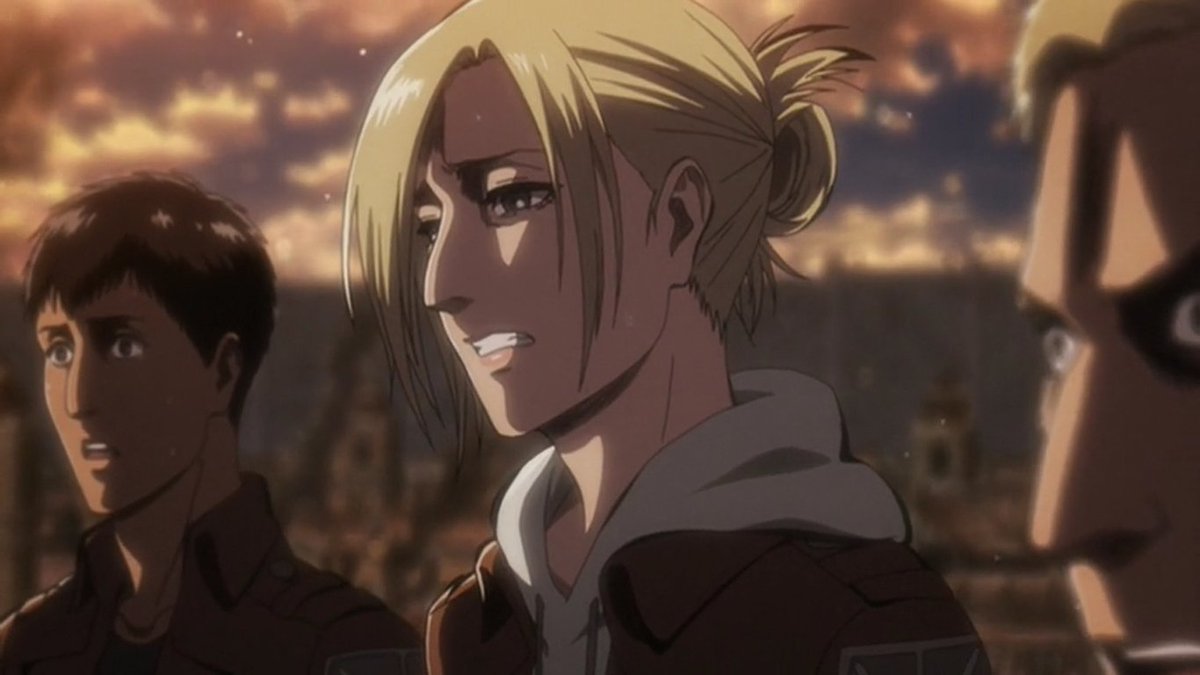 padahal kita sudah tau bahwa Annie tidak benar-benar 'baik' mengingat apa yang sudah ia lakukan bersama Reiner dan Bertolt. Annie juga sudah 'terpaksa' membiarkan Marco meninggal, lalu membantai habis squad Levi. Belum lagi ia 'terpaksa' membunuh warga sipil dan pasukan SC.