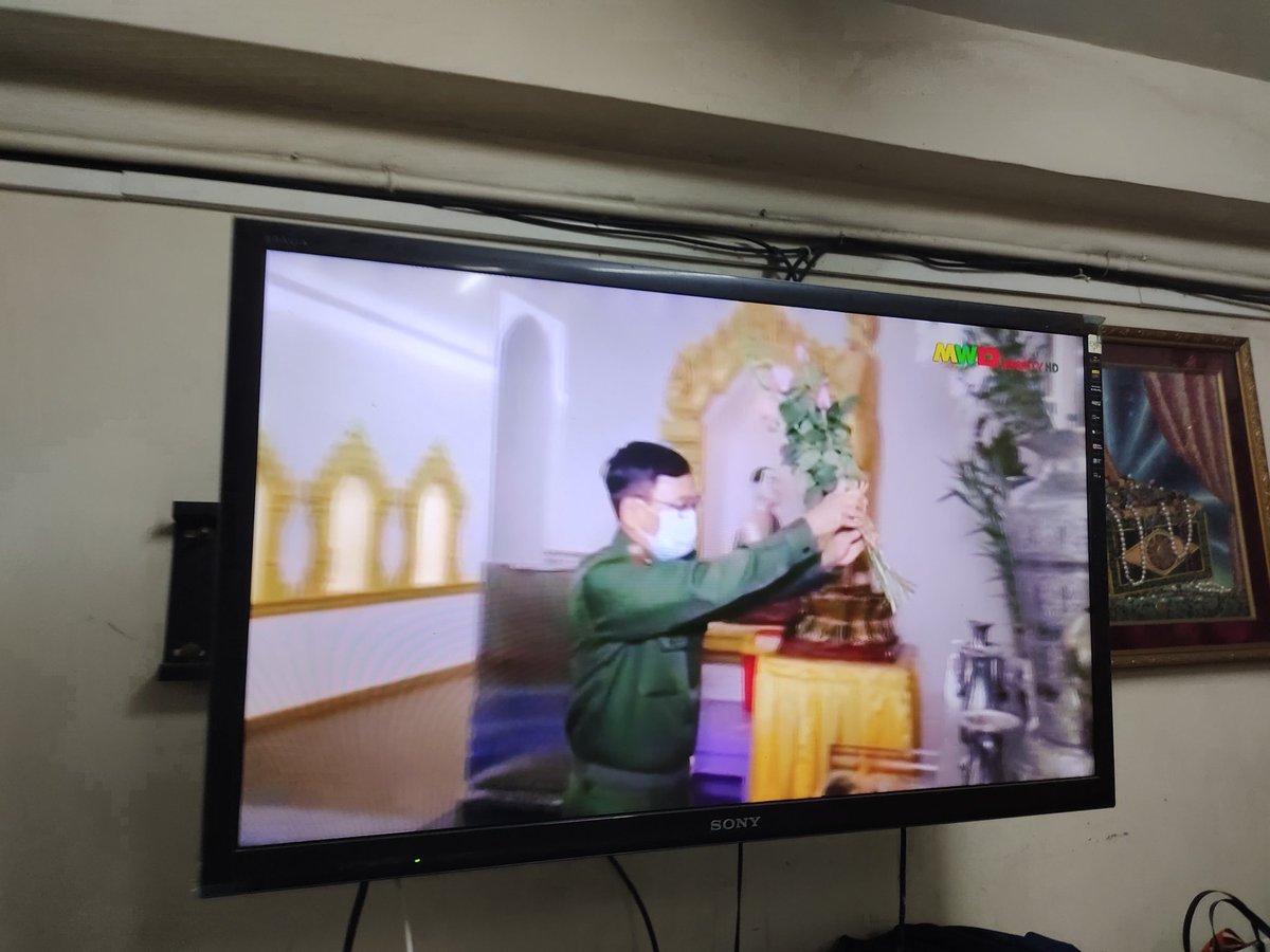 Propaganda on MRTV. At some point we should talk about how the military uses this kind of imagery to sustain their image as the protectors of the (Buddhist) nation. This is a key component of keeping (some) monks and therefore people on their side.  #WhatsHappeningInMyanmar