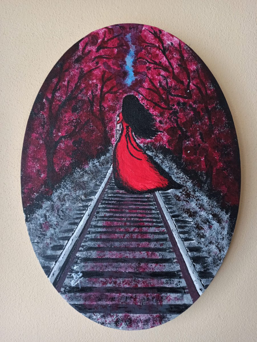 ArtRomanian's tweet photo. "Loneliness", acrylic on canvas, oval frame.
#acryliconcanvas #acrylicpainting #wallart #originalart #originalpainting #gothicart #gothicpainting #gothicforest #gothicwallart #traintracks #gothicwomanart #artforsale #acrylicartwork #art #artist https://t.co/JzAZZJld0j