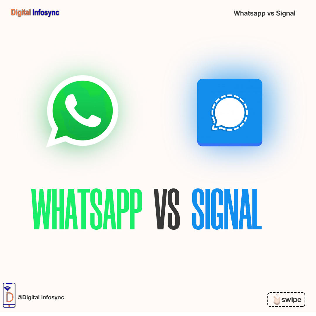 DigitalInfosync's tweet photo. @wa_status vs @signalapp 

Which one do you prefer? Check the full comparision here - 

https://t.co/iAYQincNGo

#digitalinfosync #digitalmarketing #socialmediaads #whatsapp #signal #whatsappvssignal #whatsappusers #signalusers #signalvswhatsapp https://t.co/fsQNaFQDjj