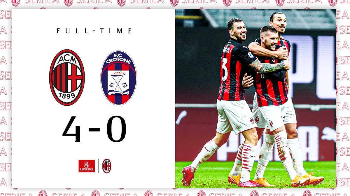 4 goals, 3 points, 2 braces = 1st in the table ❤️🖤

Un'altra vittora, un'altra grande gara: bravi ragazzi! 👏

#MilanCrotone #SempreMilan 
<a href="/emirates/">Emirates</a>