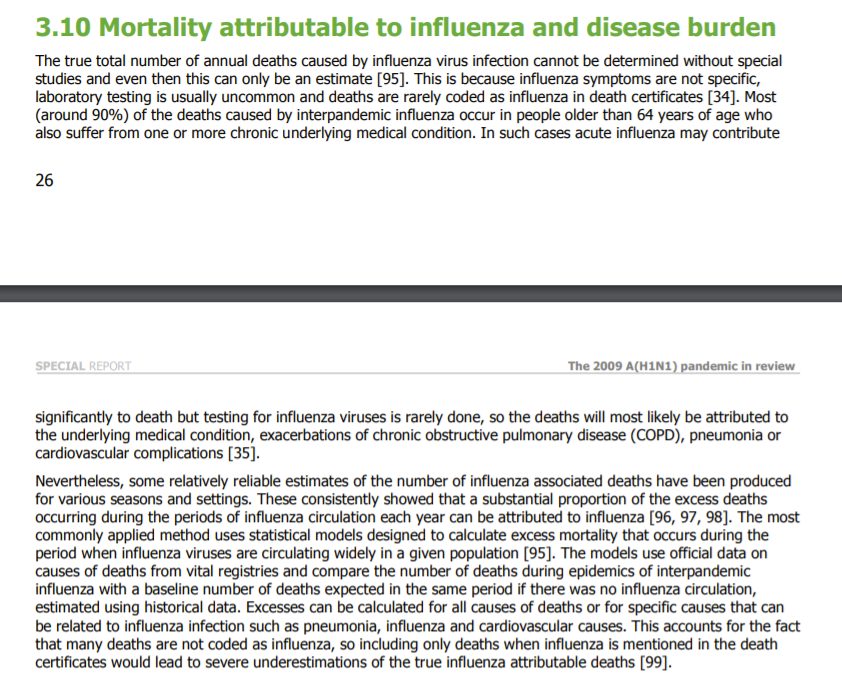 The European CDC reckon "a substantial proportion of" winter excess deaths can be attributed to influenza with deaths attributed to the underlying medical condition.  https://www.ecdc.europa.eu/sites/portal/files/media/en/publications/Publications/101108_SPR_pandemic_experience.pdf