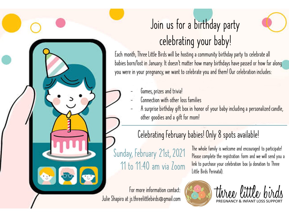 Upcoming Events TLB - mailchi.mp/718259ee4fc9/j… #pregnancyloss #infantloss #supportgroup #threelittlebirdsperinatal