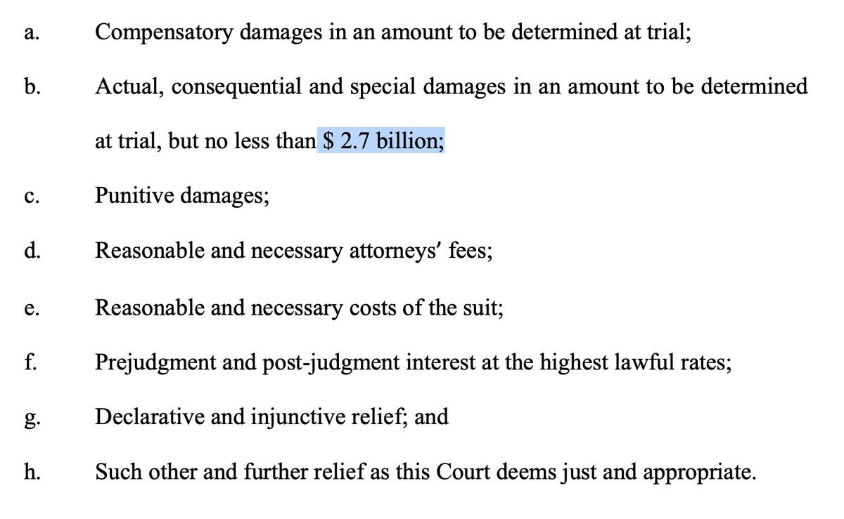 What they'll get . . . who knows. But they're actually asking for much more than $2.7 billion because they are asking for these other things in amounts to be determined by the court.Declaratory and injunctive relief means forcing the defendant to do something to make amends