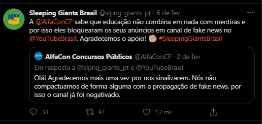 awake_giants_br's tweet photo. Olá @AlfaConCP , então a educação que pregam é baseada na CENSURA de criminosos? A ideologia da milícia digital @slpng_giants_pt faz parte do ensinamento de vocês? Ao contrário do que acusam, SEM PROVAS, nós temos comprovações que esse perfil criminoso mente e dissemina o ódio.👊 https://t.co/z7QXb6ZYk4