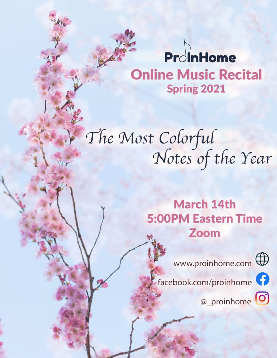ProInHome's tweet image. Hi there,
We are excited to announce our Online Spring Music Recital that we will be hosting on March 14th at 5:00 PM.

More in our blog:
proinhome.com/2021/02/07/pro… 

#music #onlinelearning #musiclessons #recital #proinhome