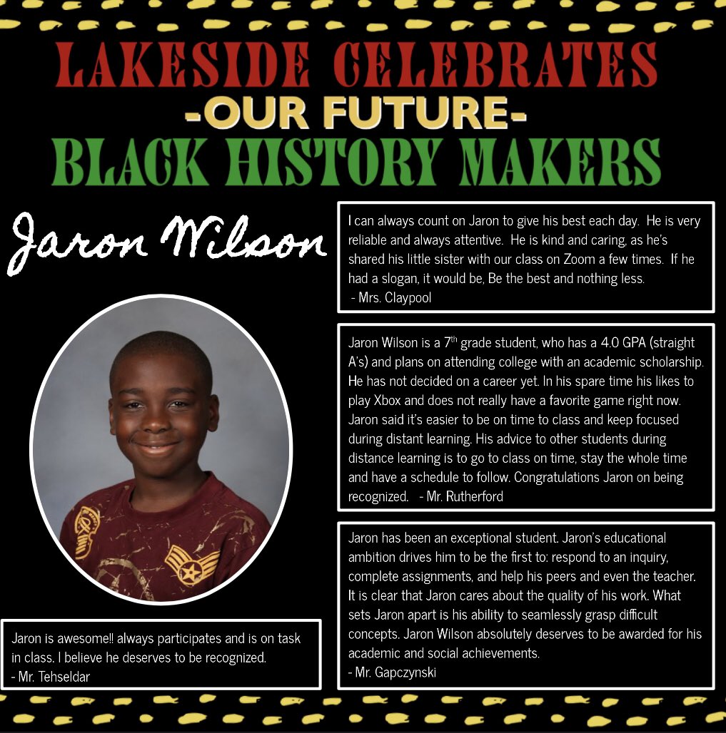 Lakesidevvusd's tweet photo. Help us celebrate Black History and Black History Makers as we recognize Lakeside Lions who are on their way to making history✨ https://t.co/Y4gKjLAKYt