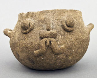 Mesoamerican bowl in the shape of the rain deity Tlaloc. Veracruz. 600 to 900 CE. Arizona Museum of Natural History  https://bit.ly/3rApB3V 