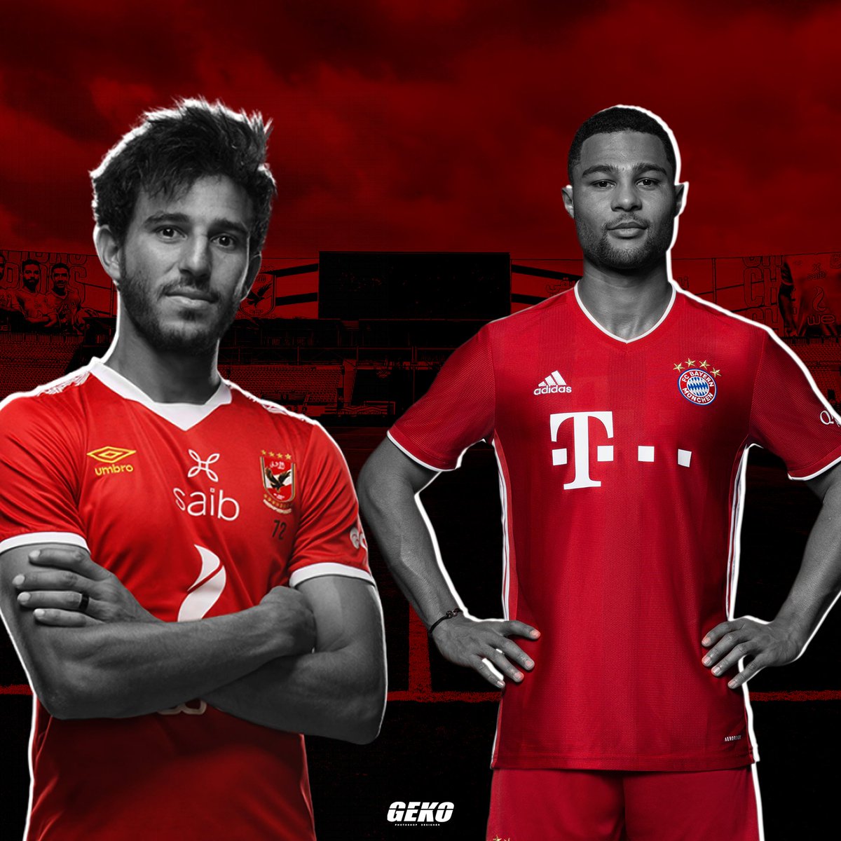 Gekodesigner94's tweet photo. Challenging Kings🤜🤛🦅♥️🔥
#hamdy_fathy #gnabry
#elshahat #muller 
#bowalia #robert_lewandoiski 
#YallaYaAhly #MiaSanMia 
#الأهلي_في_المونديال 
#Alahly #bayernMunich
#Qatar2020 
#كأس_العالم_للأندية_FIFA https://t.co/1vD6gvPfaD