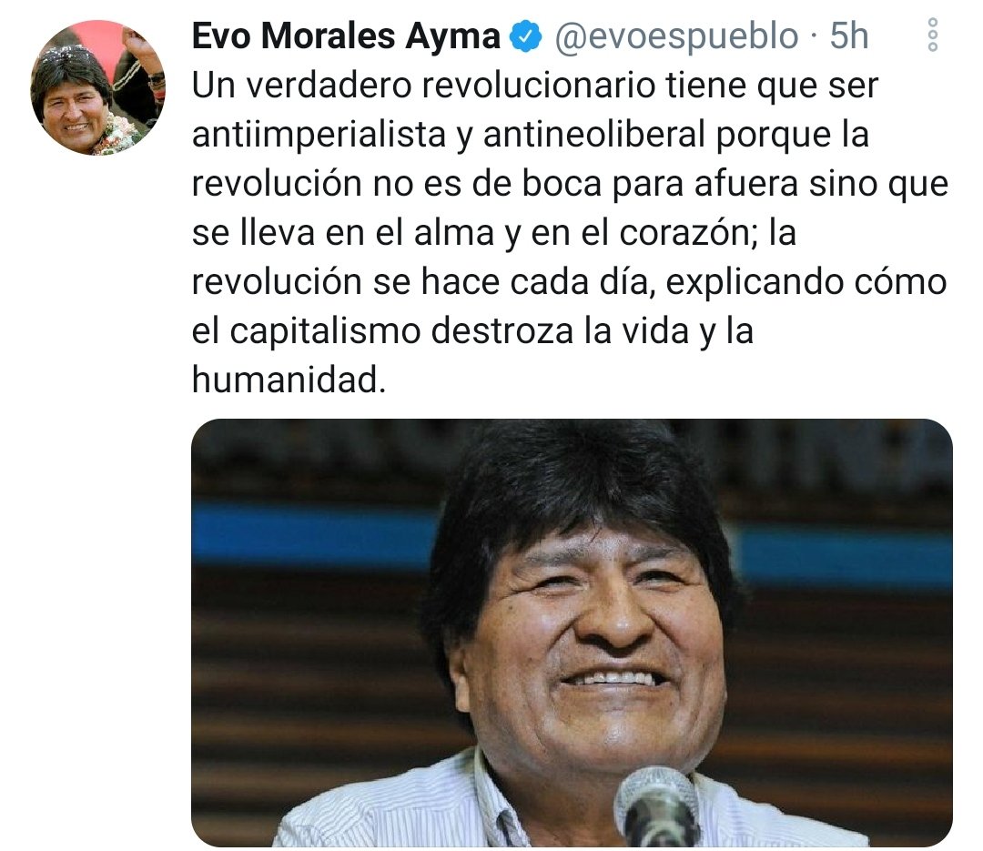 Acompañamos la postura del líder boliviano @evoespueblo, los revolucionarios llevamos impregnado el sentimiento chavista, libertario y bolivariano en nuestras venas, es por ello que cada día continuamos una lucha incansable por defender nuestra Patria. #JuntosContraElCovid19