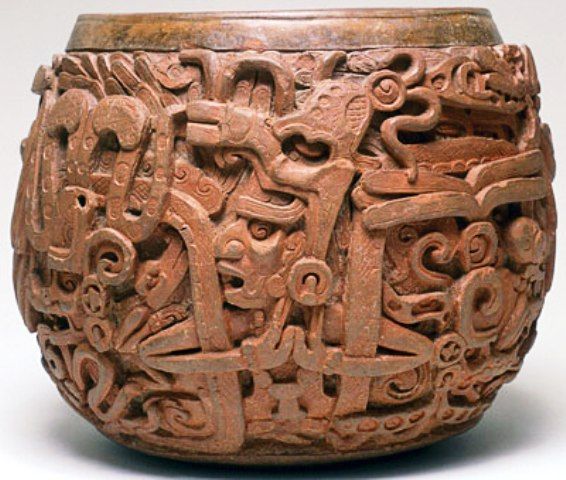 Intricately carved Mayan bowl, classical period (AD 250-600). National Museum of the American Indian