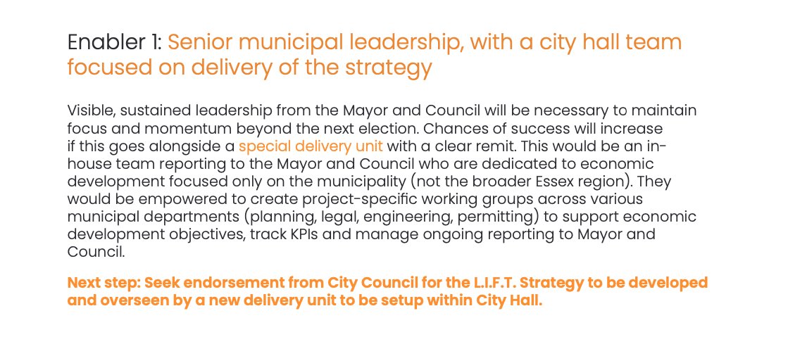 The Location, Infrastructure, Future Economy and Talent (L.I.F.T) strategy proposes the creation of a "special delivery unit" at City Hall overseen by the Mayor. Leaving aside the continuing consolidation of power in the mayor's office (a growing concern), what arises? 2/n