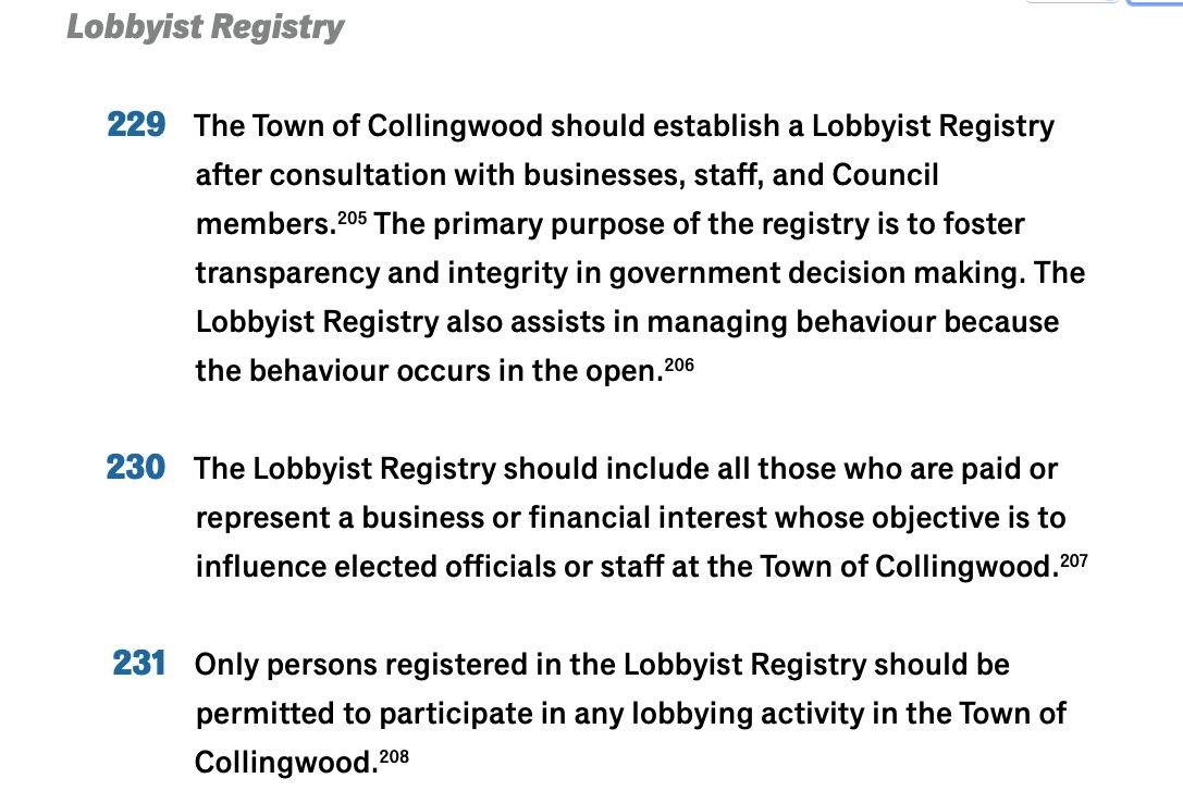 2) Placing the economic future of our community into this 'special delivery unit' under the Mayor creates significant ethical risk. Fortuntately the Municipal Act has seen fit to provide for lobbyist registries for municipalities. Judge Marrocco said this: 4/n