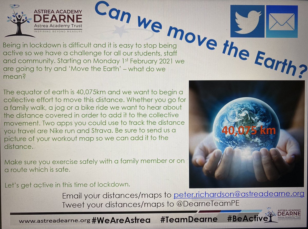 MrPERichardson1's tweet photo. It BRILLIANT to see our local @astreaacademies primary schools getting involved with our #CommunityChallenge to be #ActiveInLockdown . . . Together we can do this . . . #TeamDearne #WeAreAstrea https://t.co/pex4JnWXDu