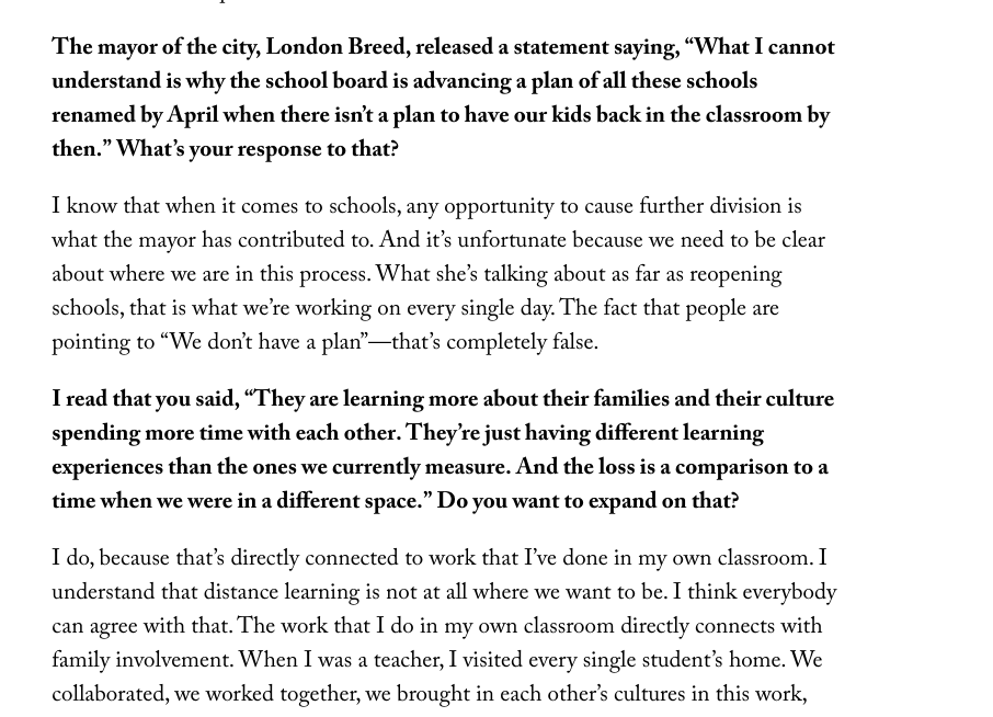 Mind you, these are the same people who SPEND HOURS discussing who to cancel, and yet have no apparent plan for opening schools (she's lying through her teeth...there's no schedule for opening).