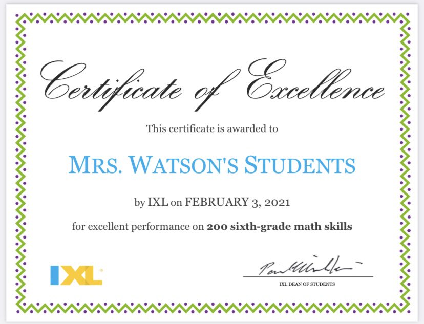 Snow days are great days to practice math skills with <a href="/IXLLearning/">IXL Learning</a>! Our smart sixth graders keep reaching all their goals! 🤩 <a href="/MrsPettasGrade6/">Mrs. Pettas</a>