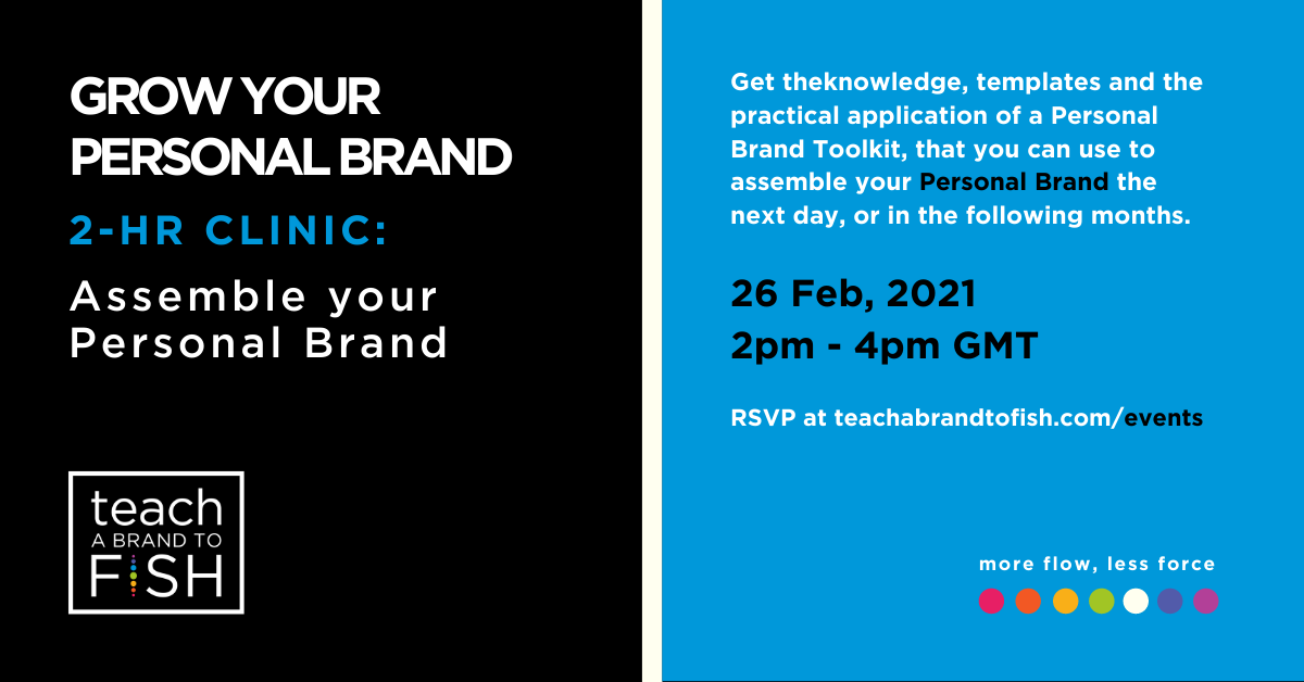 TBF_Labs's tweet photo. ONLINE CLINIC: 26 Feb, 2pm - 4pm GMT

2-Hour Clinic that will present a clearly defined framework, set of templates and the process and insights involved with producing your Personal Brand.

Tickets here: https://t.co/5elhkiaY0h https://t.co/SL31g28PFm