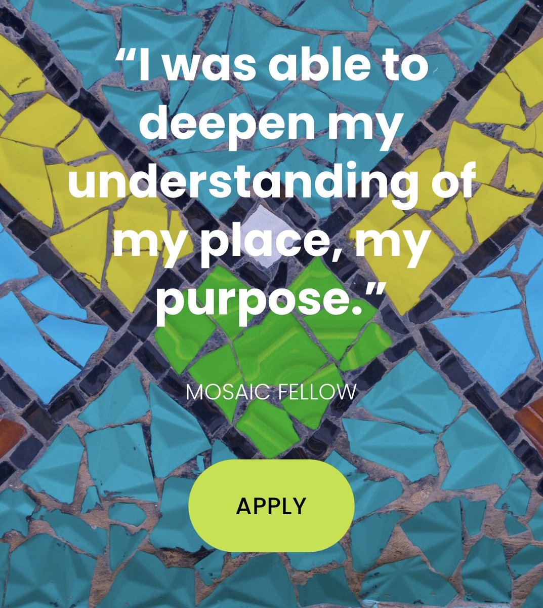 Established leaders need to reconnect with their why at different inflection points in their career. Join us to reflect and recharge. 

#mosaicfellows Applications due on Wednesday 02/10.