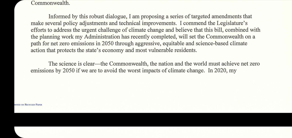 After vetoing a sweeping climate bill in Massachusetts,  @MassGovernor received an identical bill passed by the Legislature last week and just sent it back to lawmakers with a series of amendments. Unclear what happens next.  #mapoli 