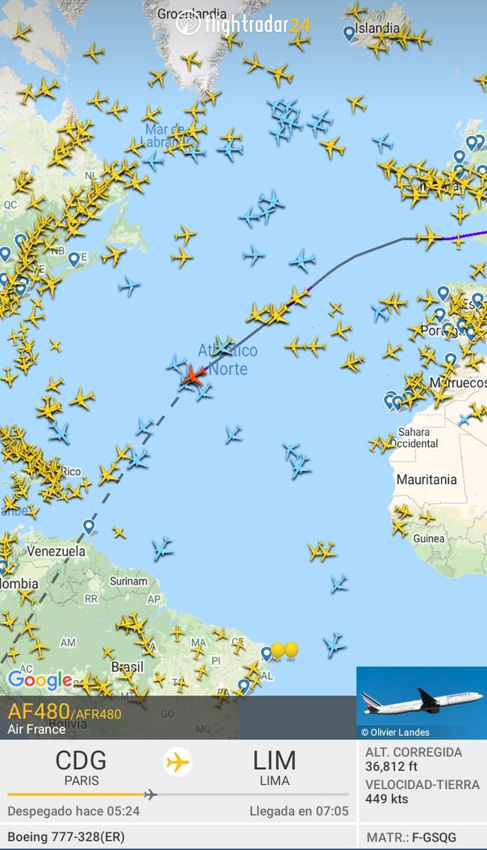 MarkPon16's tweet photo. El vuelo de la esperanza #AF480 cruzando el Atlántico Norte rumbo a Lima. 😱🇵🇪
#Peru #COVIDー19
#VacunaCOVID19 https://t.co/DZ2bLkWqjK
