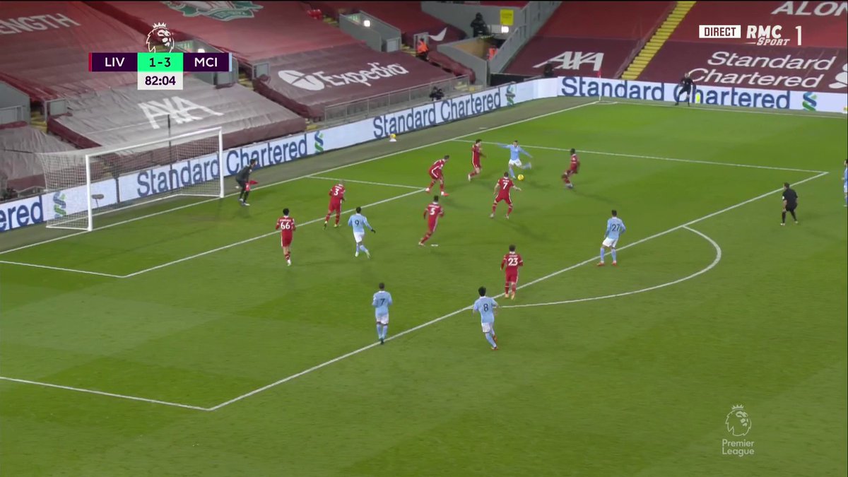RMCsport's tweet photo. ⚡ ET DE 4 ! Le missile de Phil Foden qui trompe Alisson. Ça tourne à la correction : 4-1 pour City sur la pelouse d'Anfield.

#PLRMC #LIVMCI https://t.co/lfjWI7Tc7f