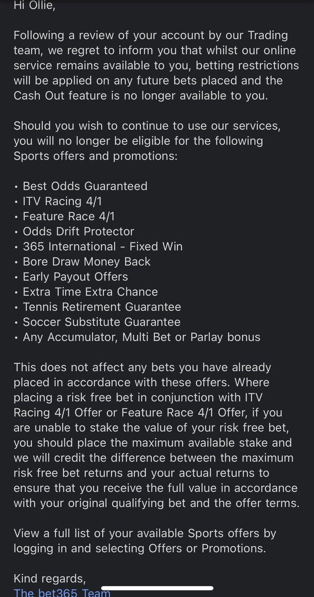 Slightly pointless having a betting account with <a href="/bet365/">bet365</a>  when they ban you when you have a bet.