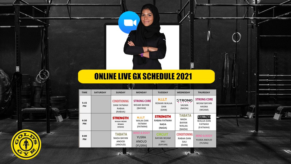GoldsGymArabia's tweet image. خليكِ أقوى من الظروف و اتمرنِ من البيت 
تابعونا من الأحد للخميس علي برنامج زووم و اتمرنِ من البيت 
للتسجيل من خلال الرابط التالي
ggarabia.com/ar/offers/ggx-… 

#Stronger_than_challenges #Stay_home #Stay_Safe 

#كورونا