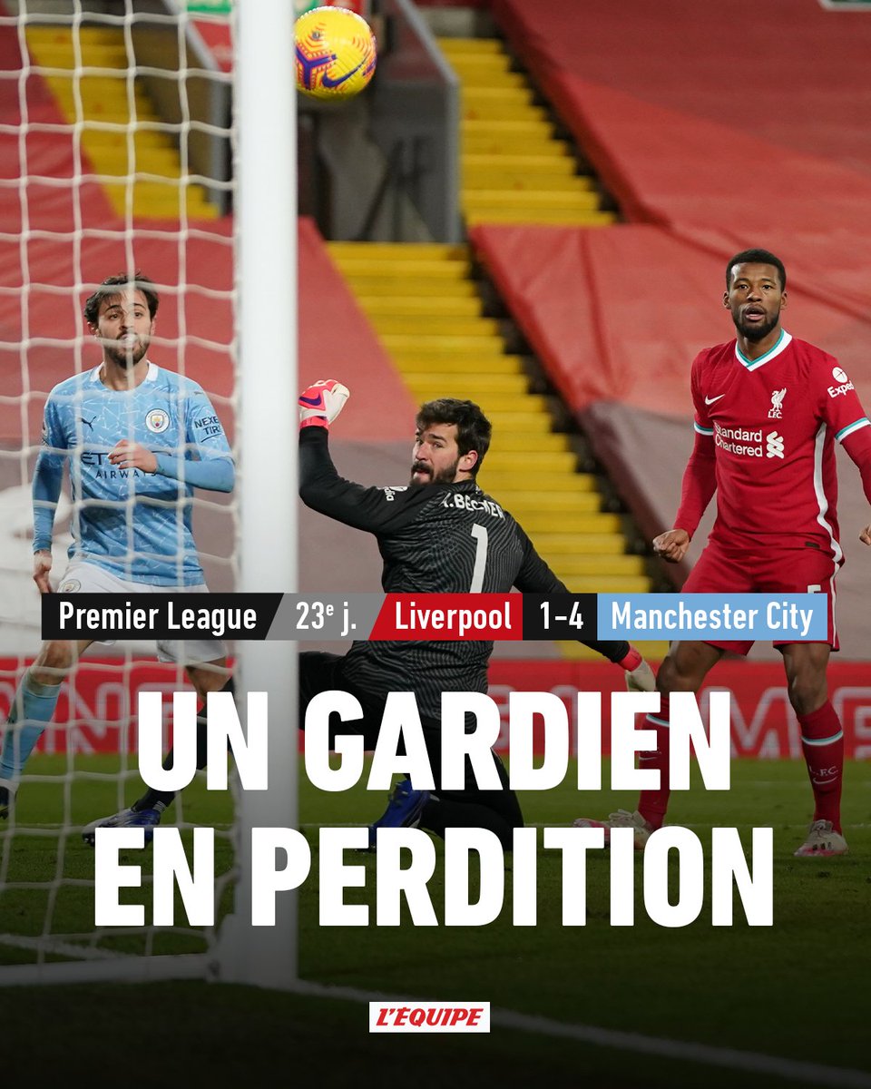 lequipe's tweet photo. Les Reds humiliés à domicile > https://t.co/VYDa5KWUKk #LIVMCI https://t.co/FAjcXxHpT1